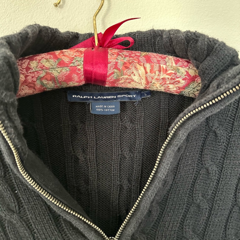 Ralph Lauren Black Zip-Up Cable Knit Sweater - Picture 6 of 9